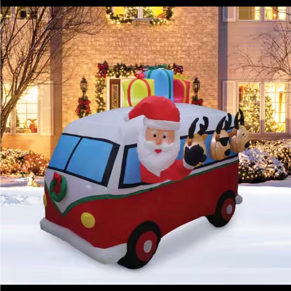 7ft Inflatable Vintage VW Holiday Bus Santa Reindeer Lawn Decoration LED Lit New